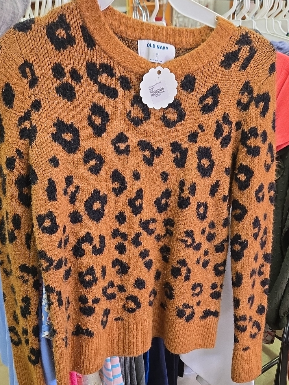Old Navy Rust and Black Leopard Crewneck Sweater